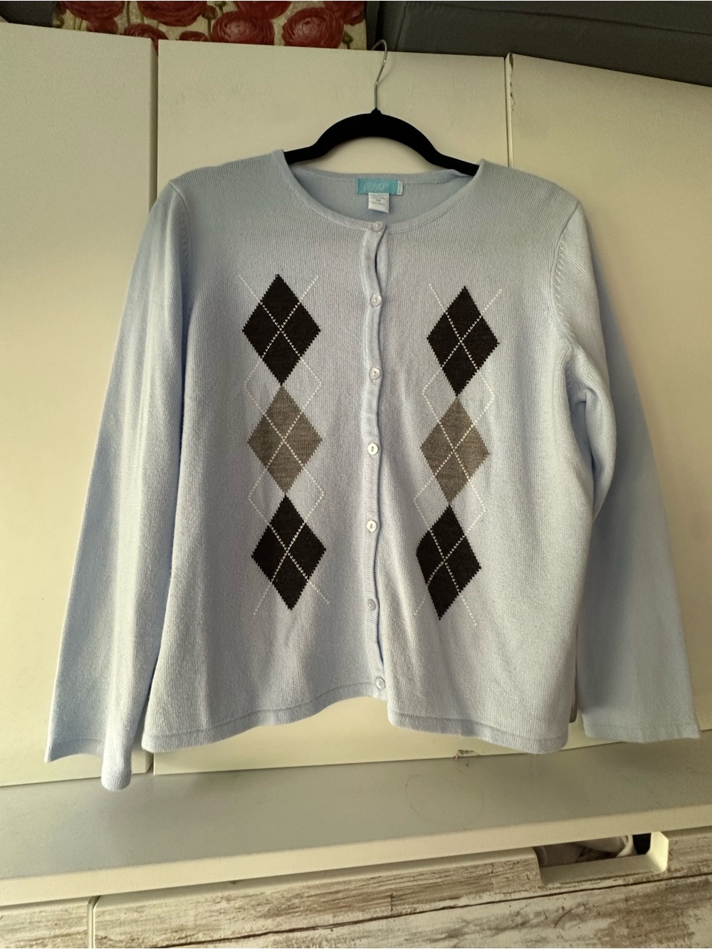 💎 Vintage Jennifer Moore Blue Argyle Cardigan Sweater Women’s M 90s